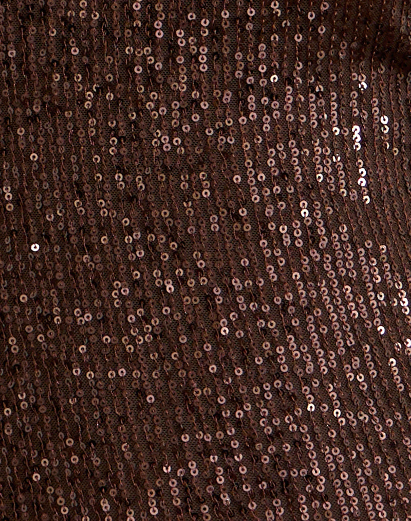 Beyi Halterneck Top in Drape Sequin Brown - Image 6