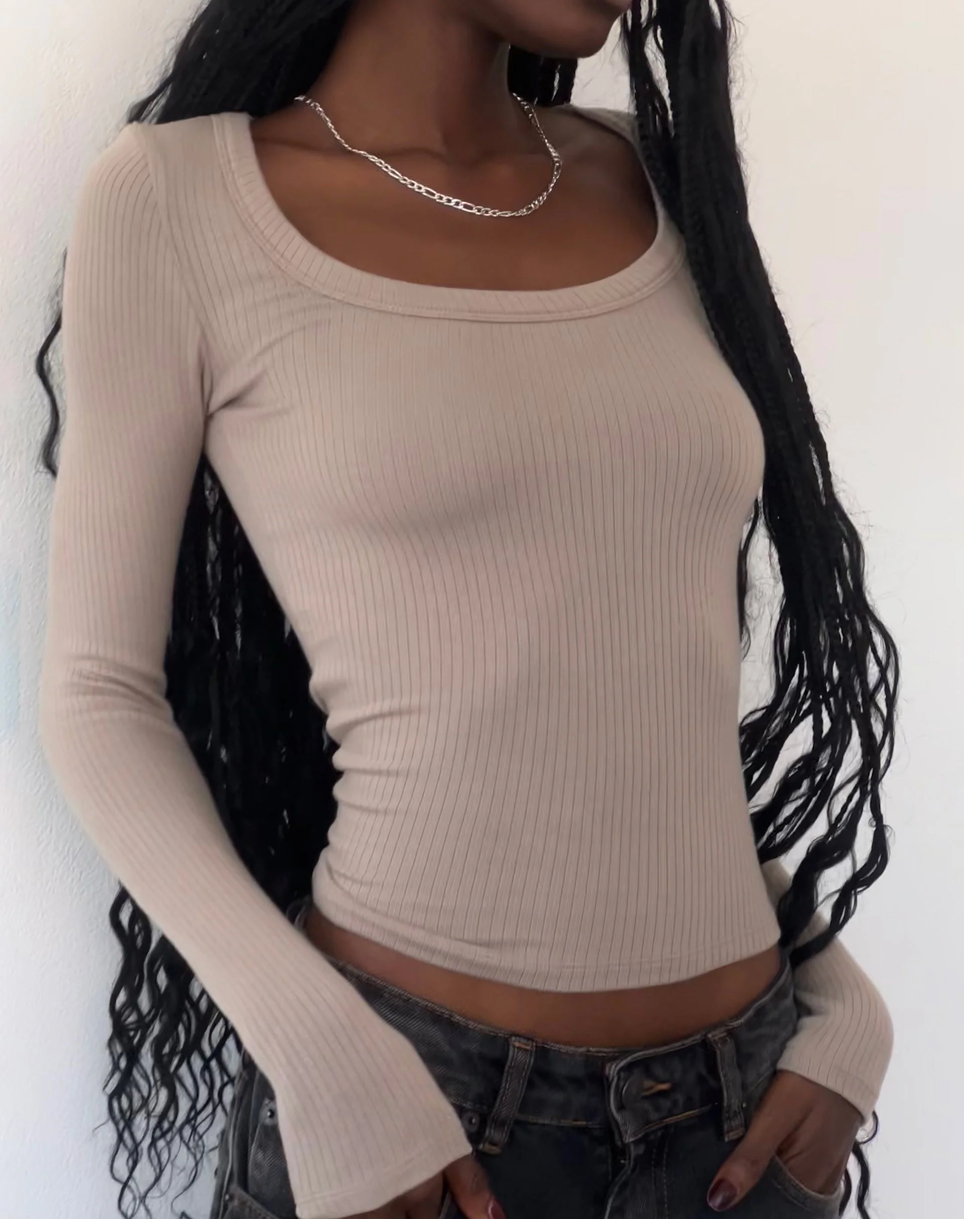 Binlo Extra Long Sleeve Top in London Fog - Image 2