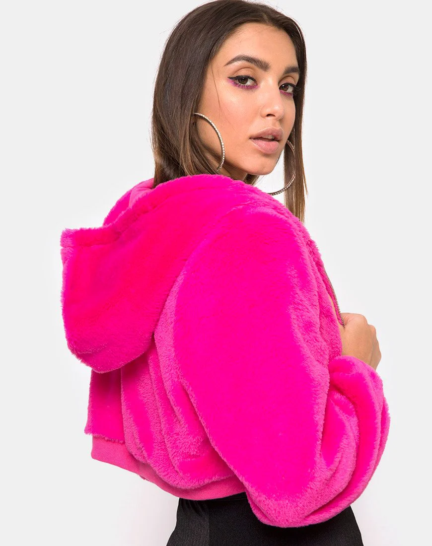Bomb Hoody in Fur Zip Magenta - Image 2