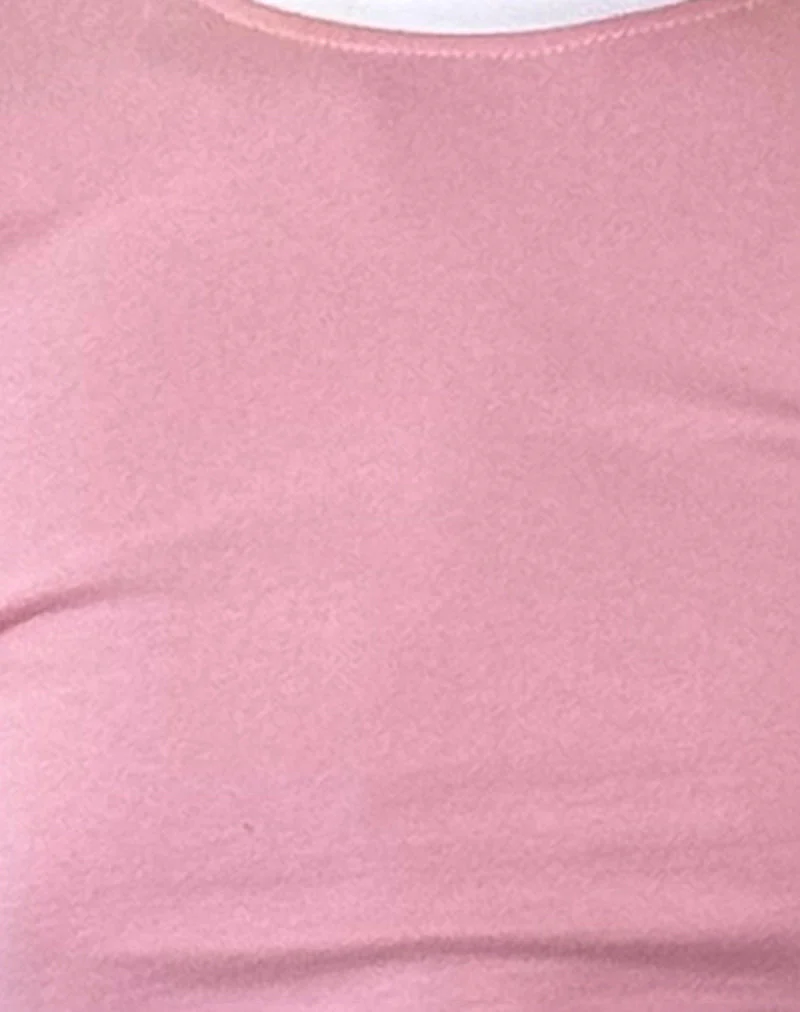 Bonija Long Sleeve Top in Flamingo Pink with White Piping and M Embroidery - Image 6