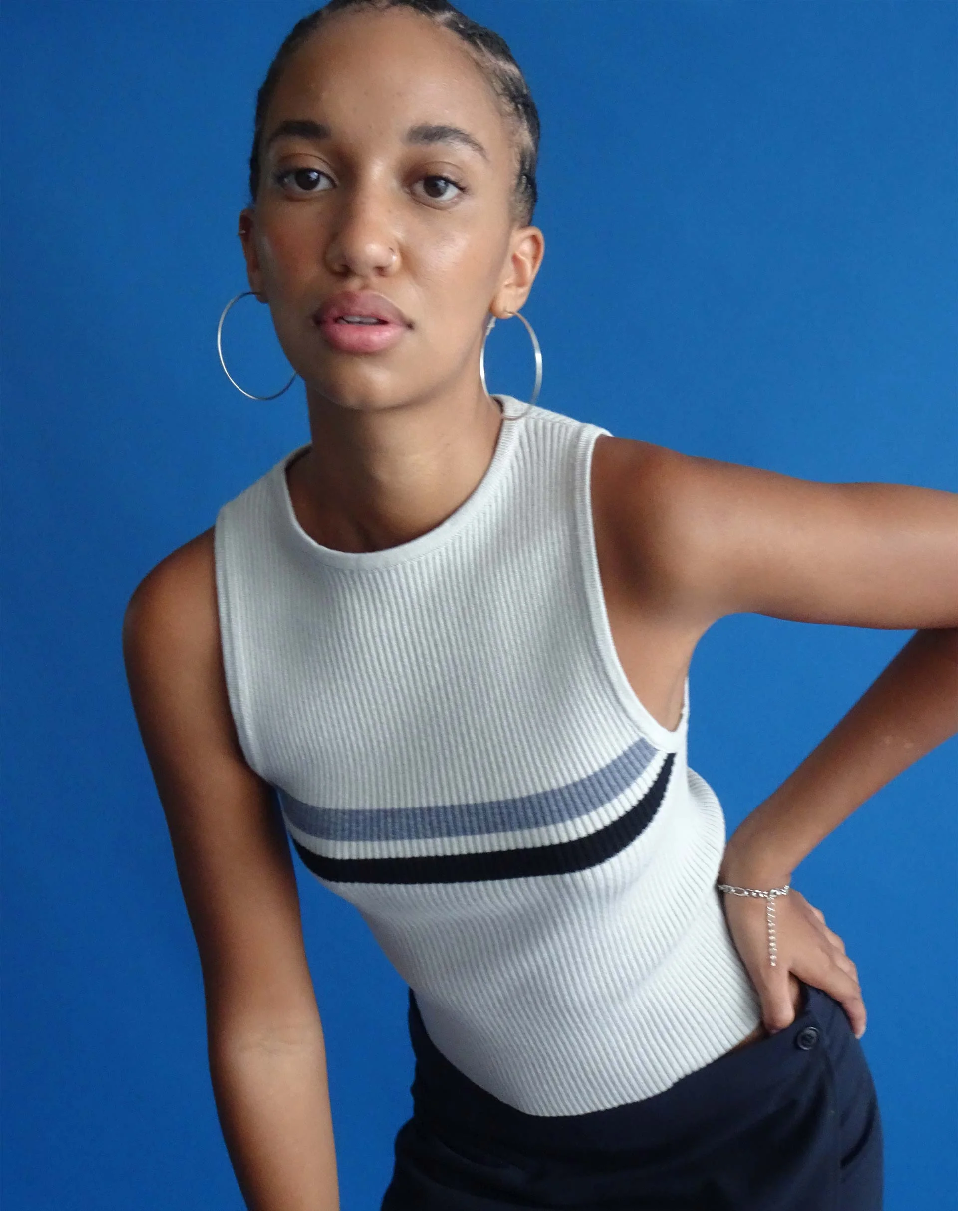 Bonisa Vest in White with Grey and Black Stripe - Image 2