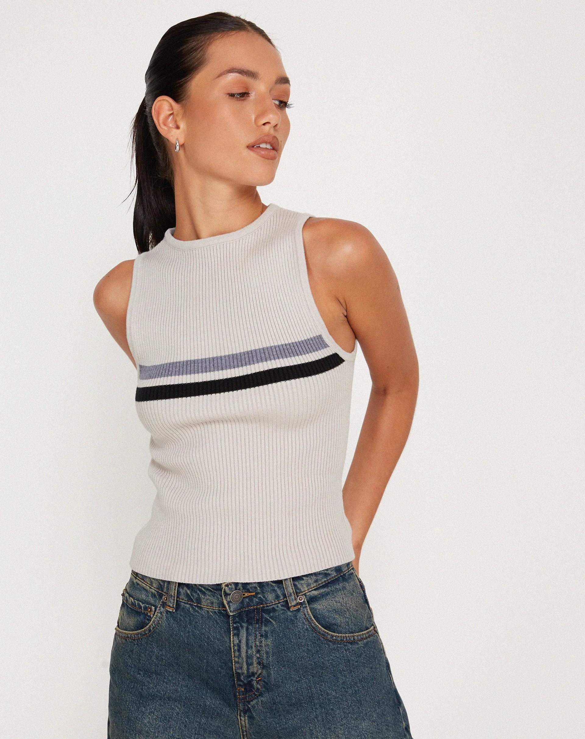 Bonisa Vest in White with Grey and Black Stripe - Image 5