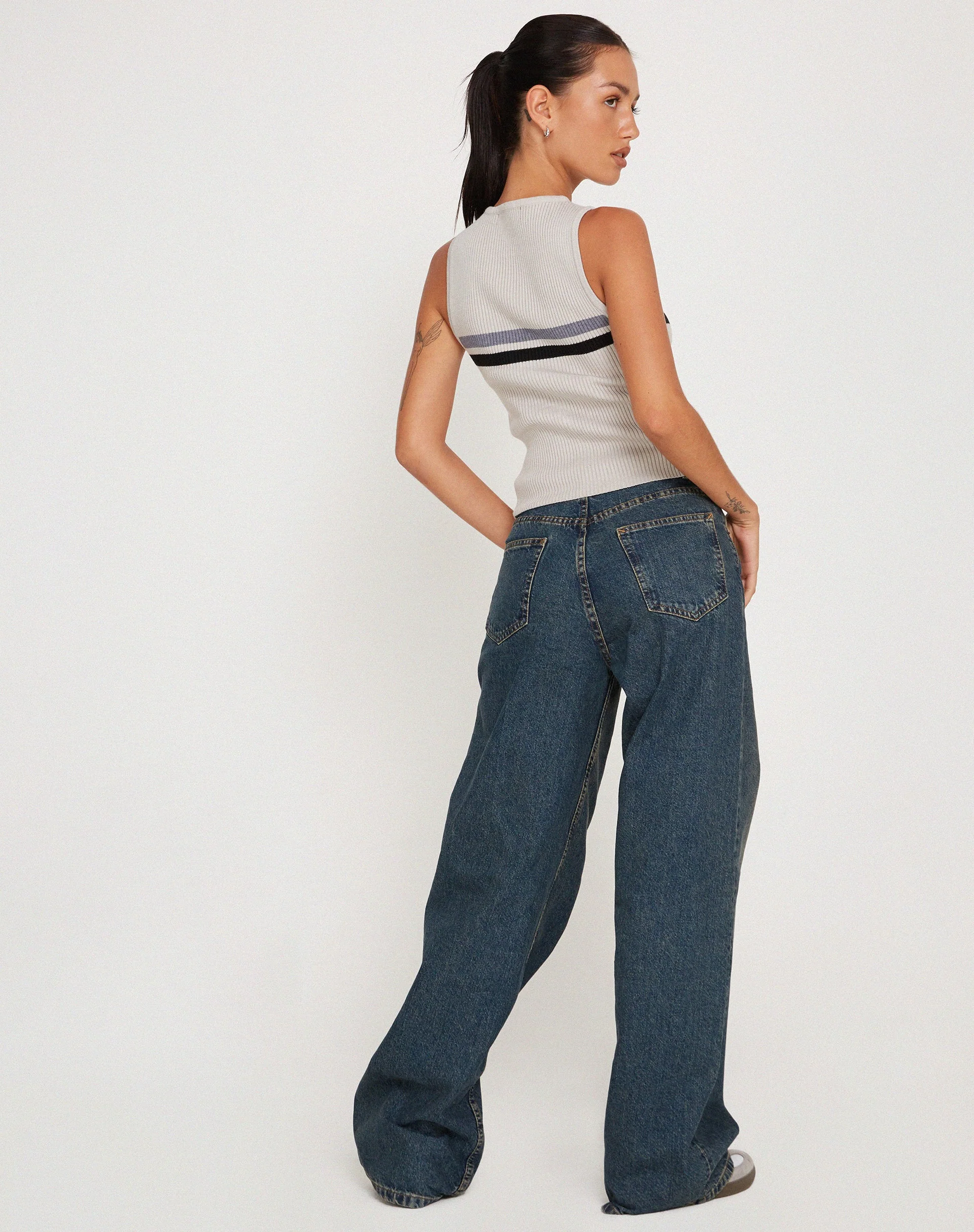 Bonisa Vest in White with Grey and Black Stripe - Image 6