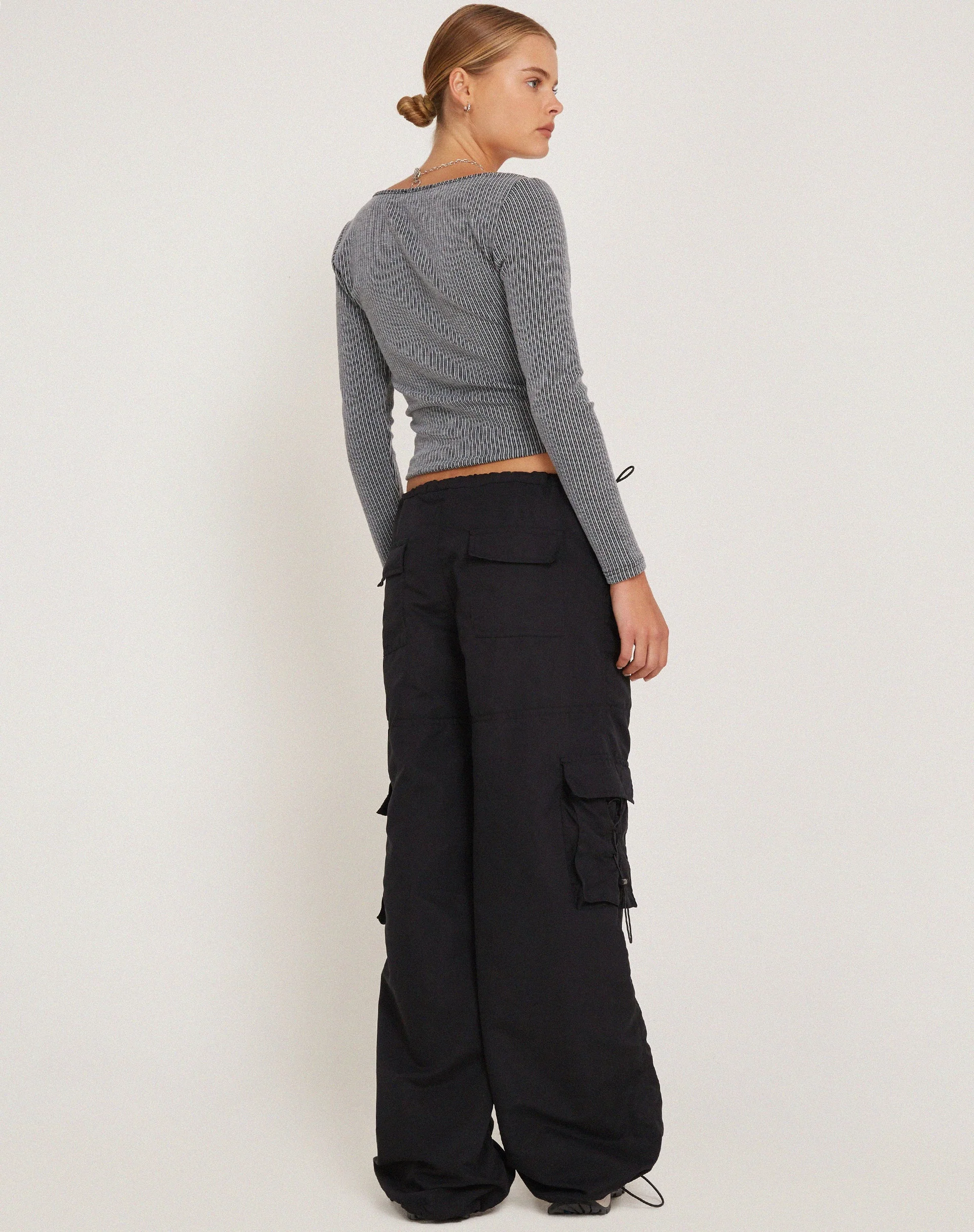 Bonlo Long Sleeve Top in Two Tone Rib Grey - Image 7