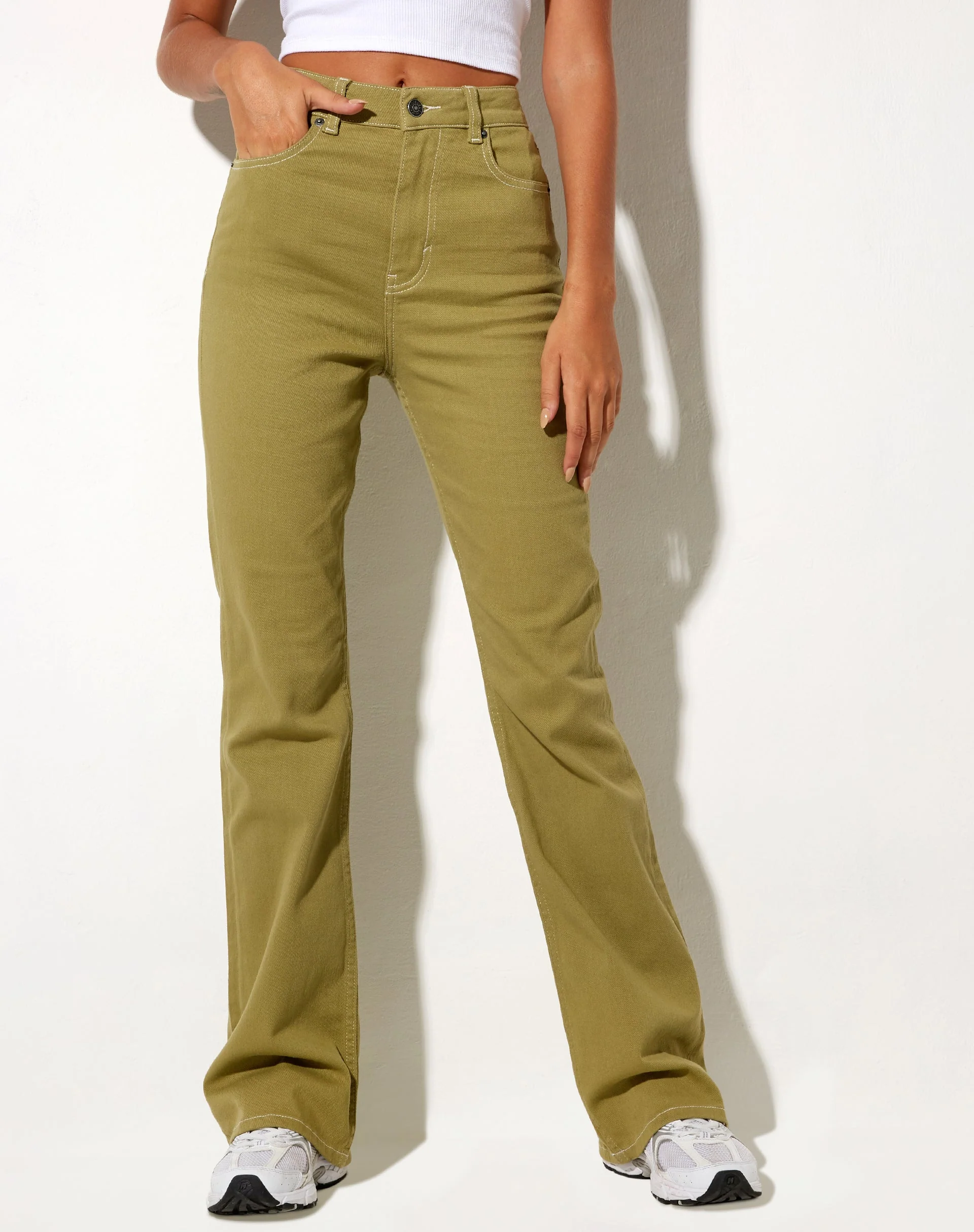 Bootleg Jeans in Green Moss - Image 3