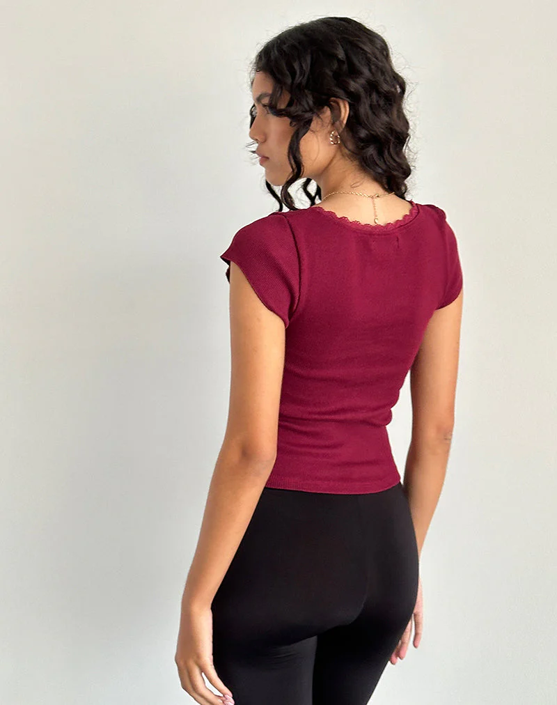 Bovillo Cap Sleeve Top in Burgundy - Image 5