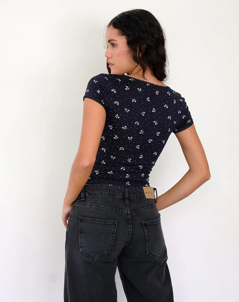 Bovino Top in Mini Bow Navy - Image 5