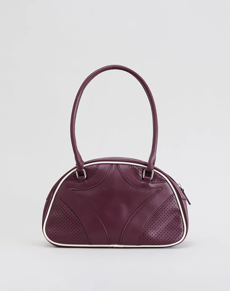 Bowler Bag in Cream and Burgundy - Image 3