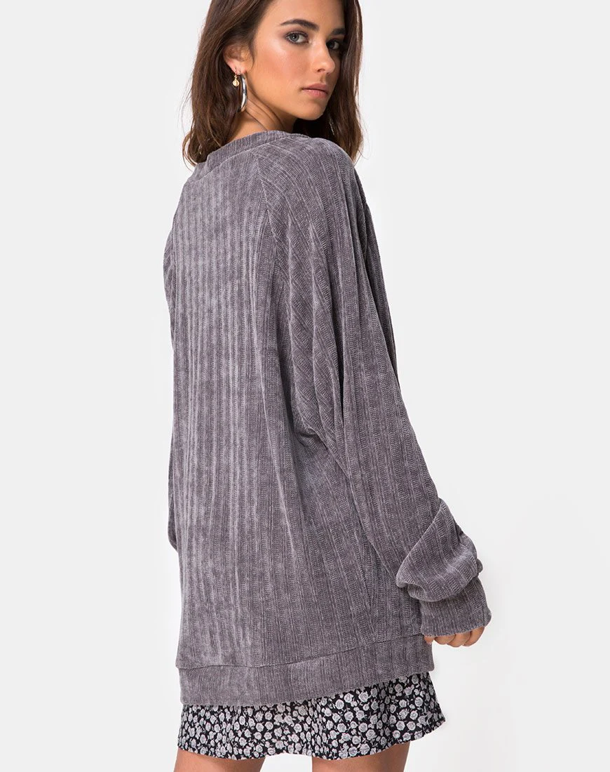 Boyfriend Cardigan in Chenille Grey - Image 3
