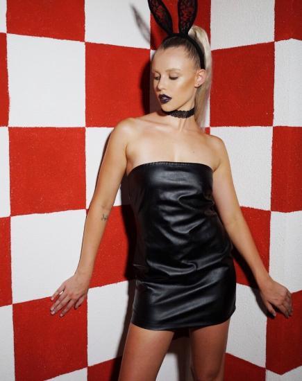 Brandy Bodycon Dress in Vegan Leather Black