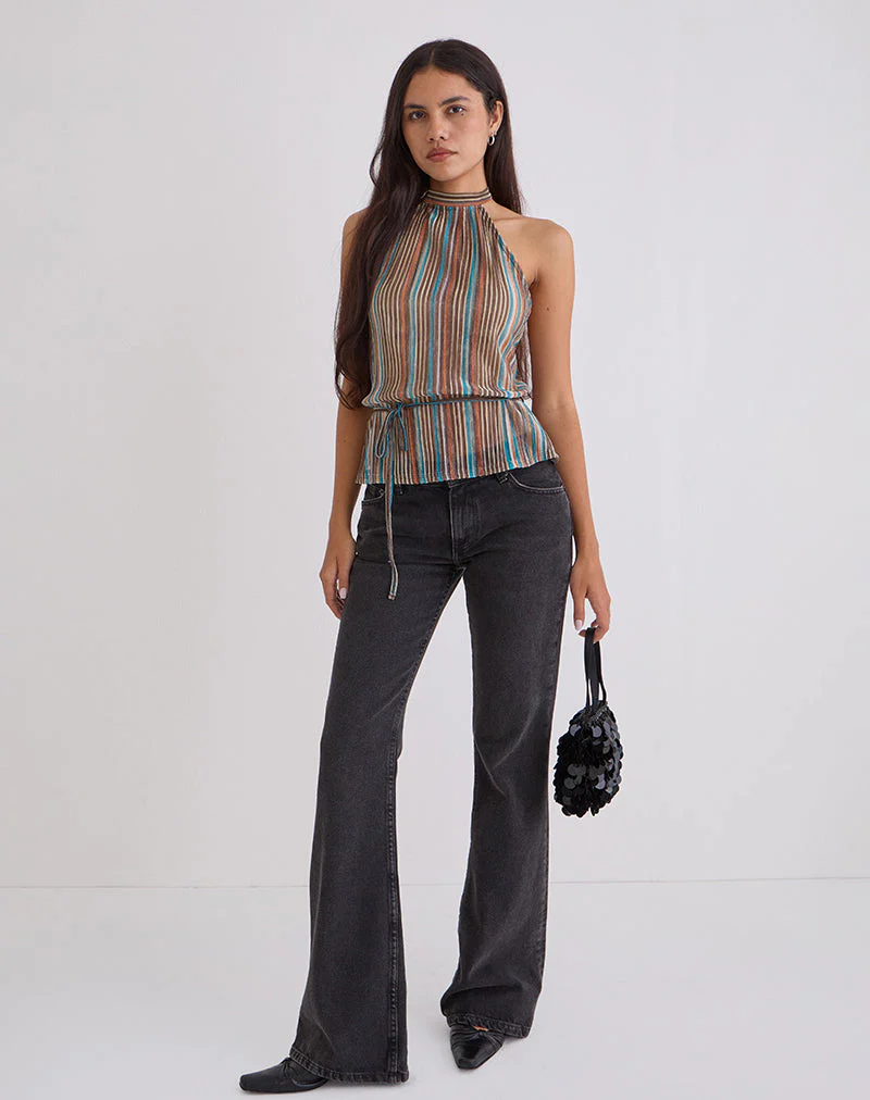 Brienne Top in Blue and Brown Shimmer Sheer Plisse - Image 4