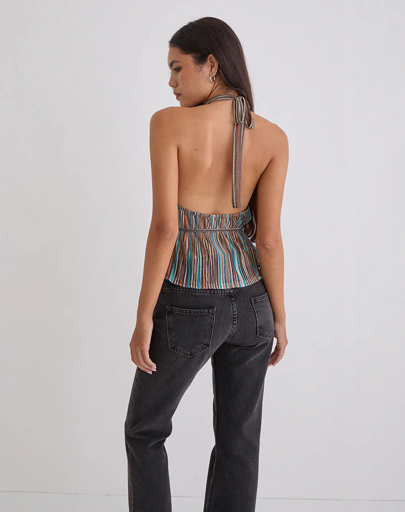 Brienne Top in Blue and Brown Shimmer Sheer Plisse - Image 5