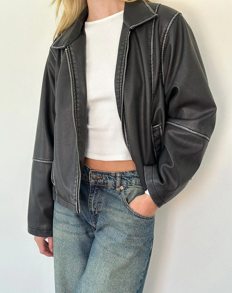 Brittany Distressed Jacket in PU Black - Image 2