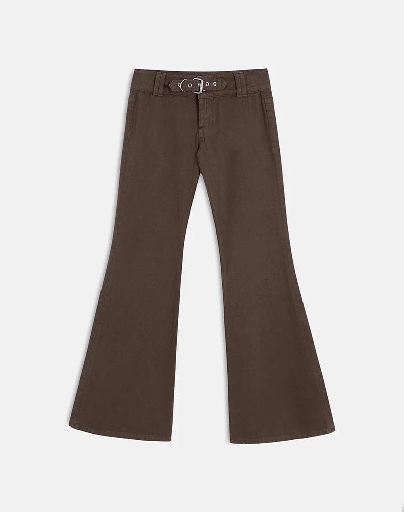Buckle Flare Trouser in Dark Brown - Image 6