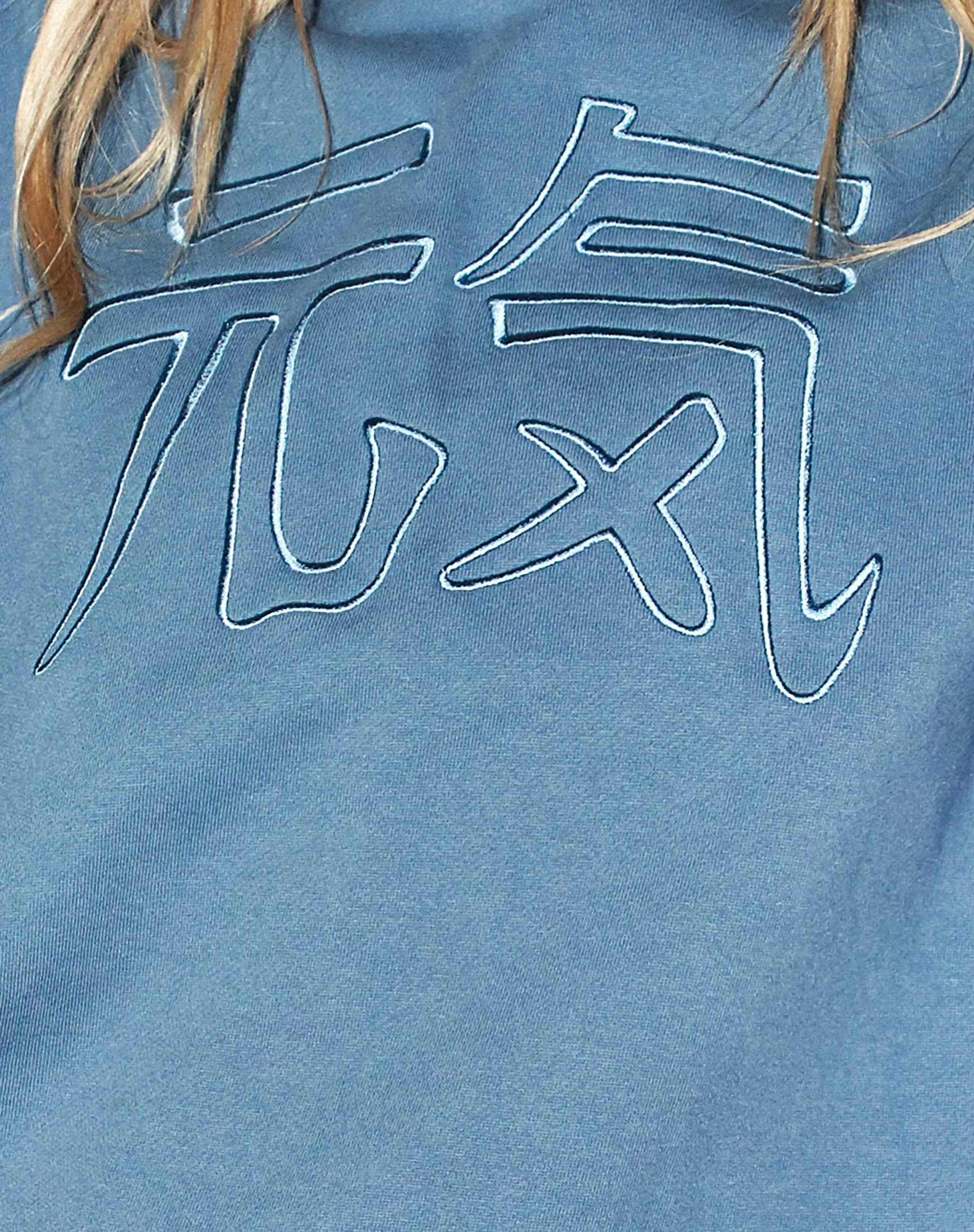 Bungee Hoody in Mineral Blue Japanese 'Spirit' Embro - Image 7