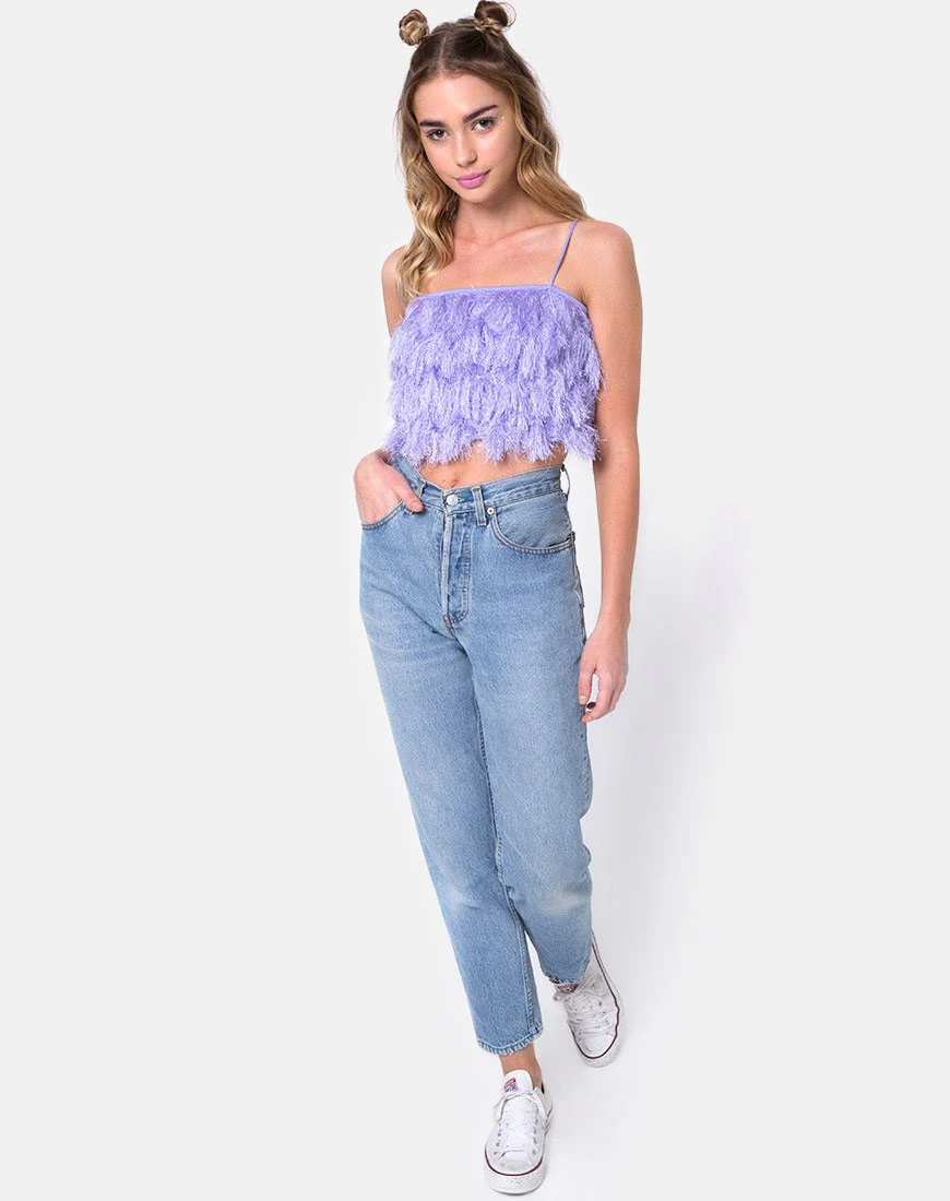 Cadence Crop Top in Faux Fur Lilac - Image 3