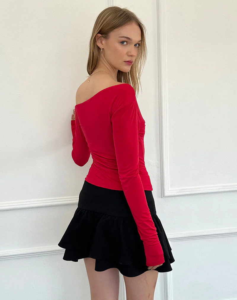 Cairo One Shoulder Long Sleeve Top in Red - Image 5