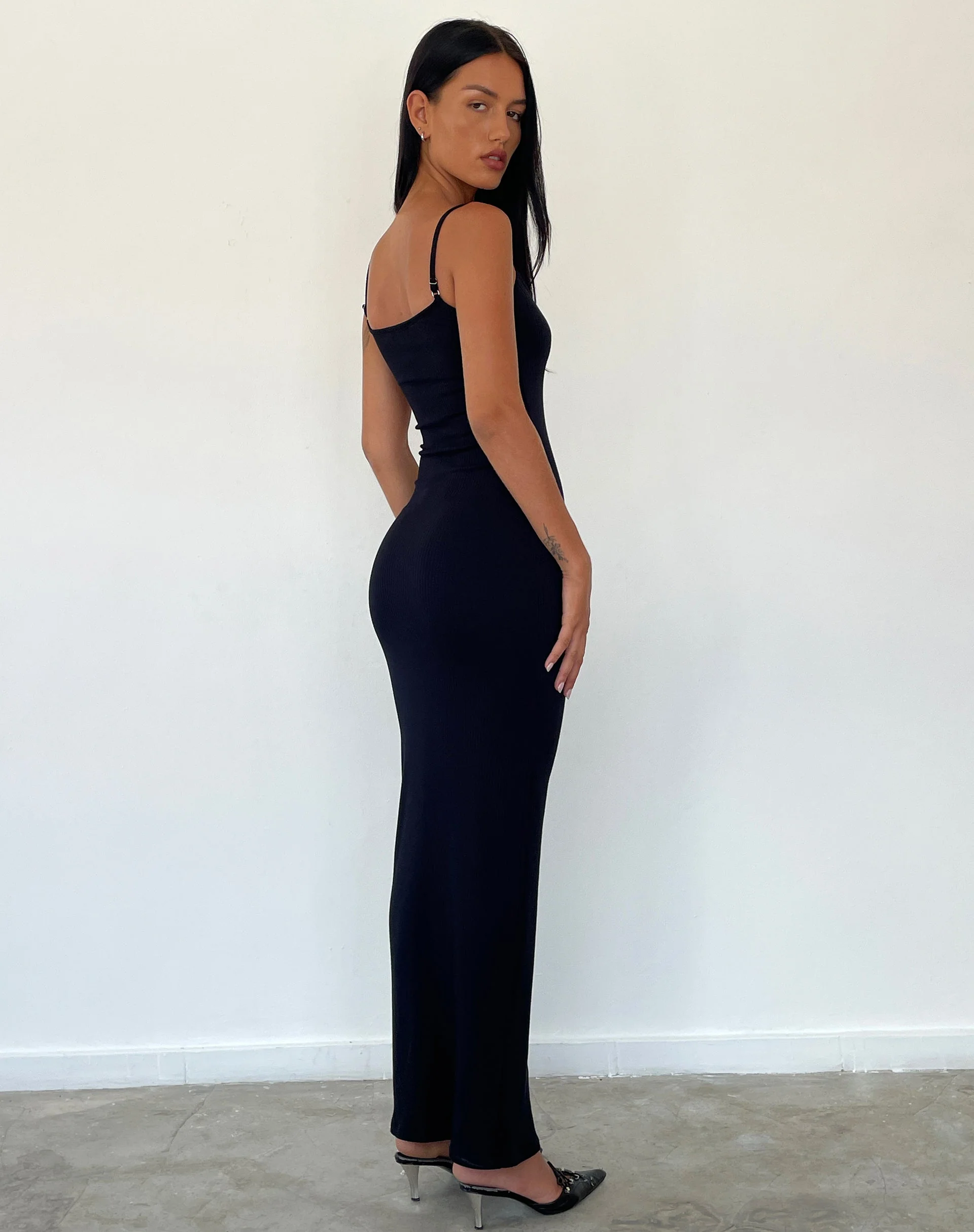 Cantha Strappy Maxi Dress in Black Rib - Image 4