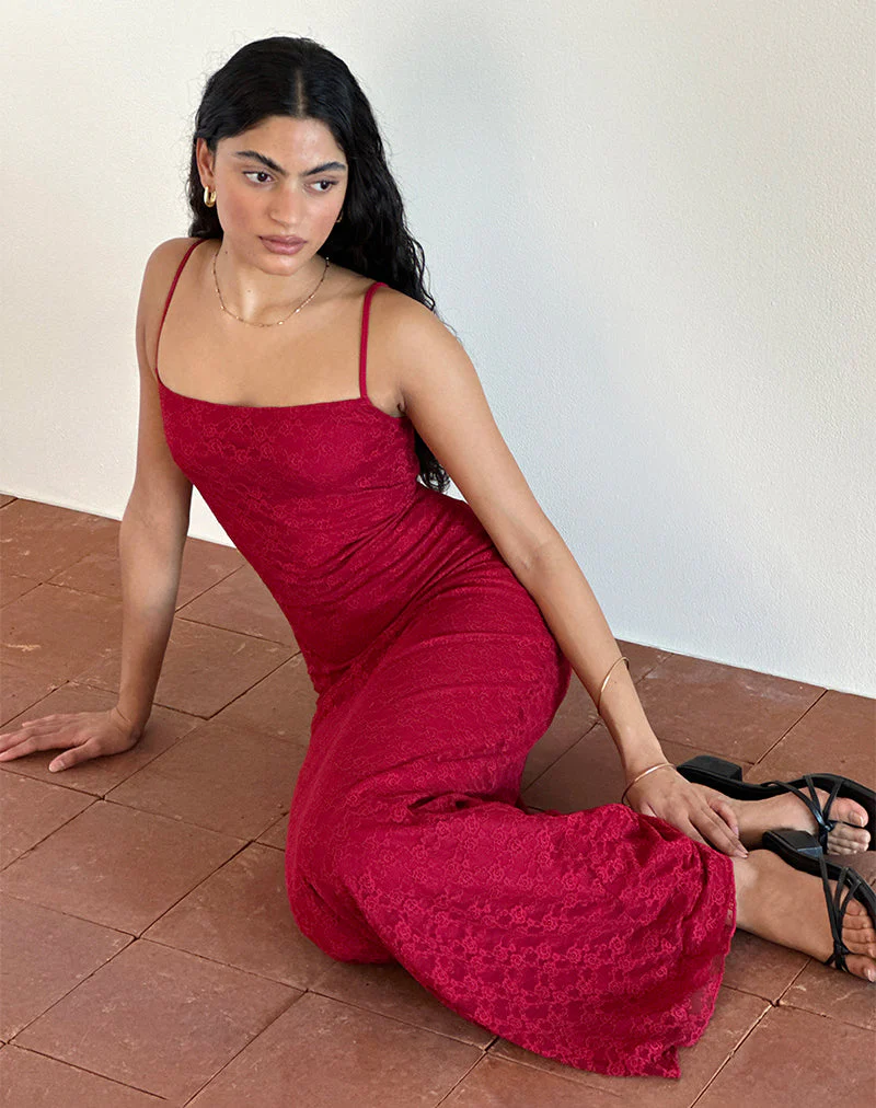 Cantha Maxi Dress in Mari Lace Red - Image 3