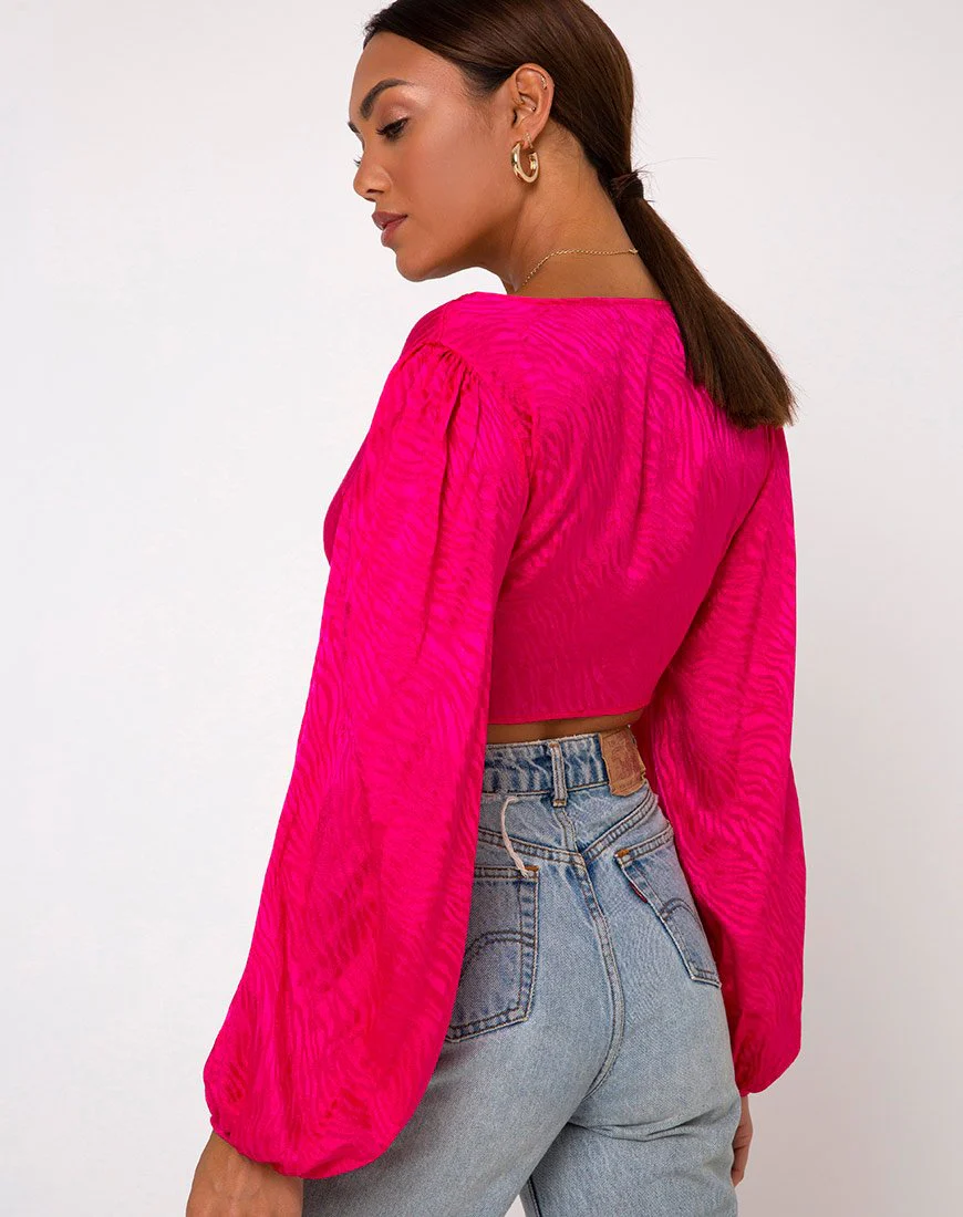 Carina Crop Top in Satin Zebra Fuchsia - Image 2