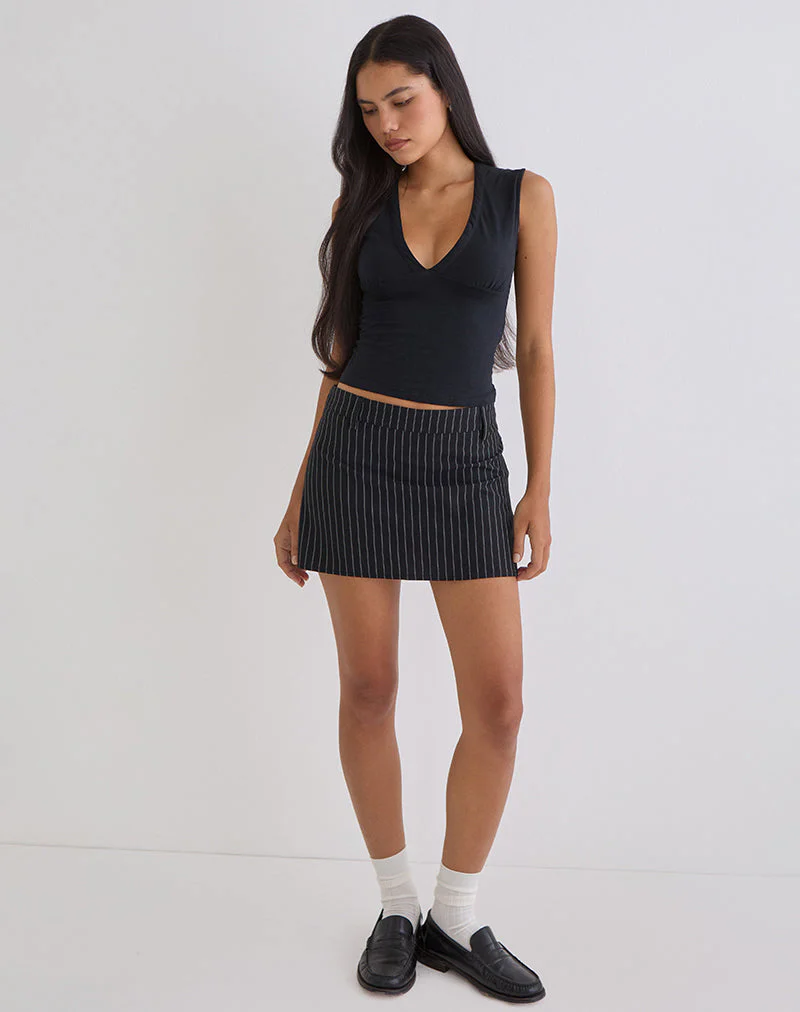 Carlin Mini Skirt in Tailoring Pinstripe Black - Image 3