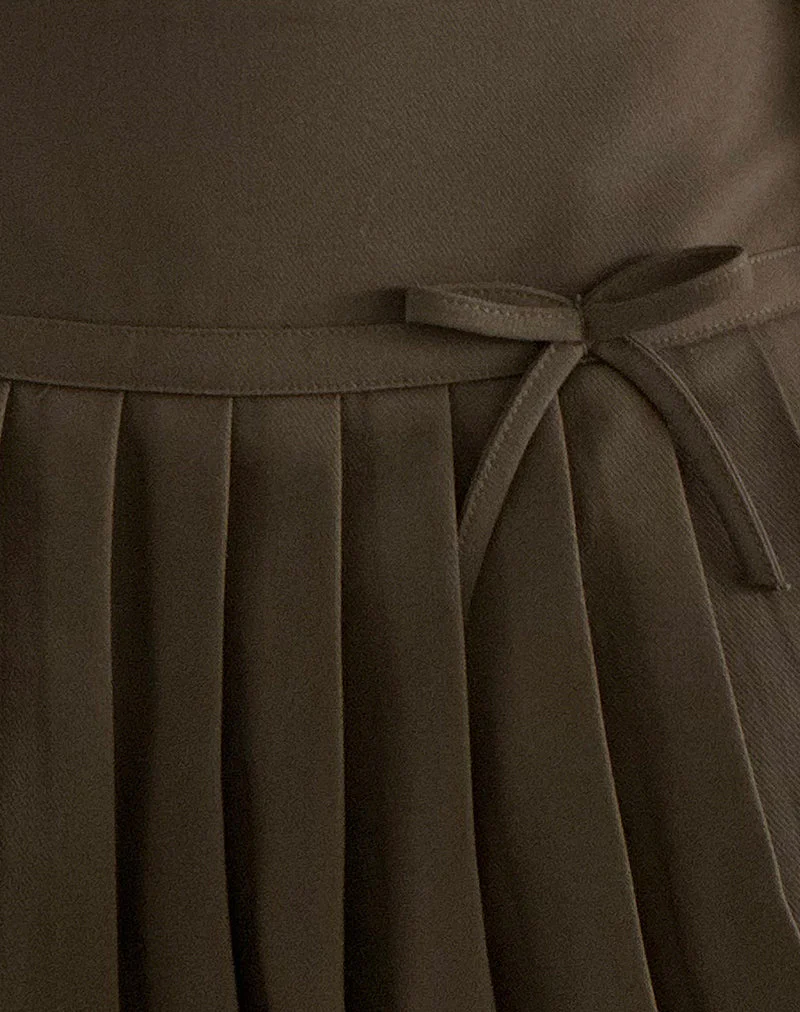 Carlita Pleated Mini Skirt with Bow in Light Brown - Image 6