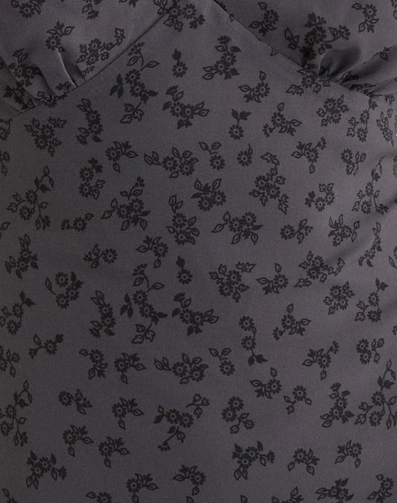 Carmila Gathered Mini Dress in Minimal Flower Dark Grey - Image 5