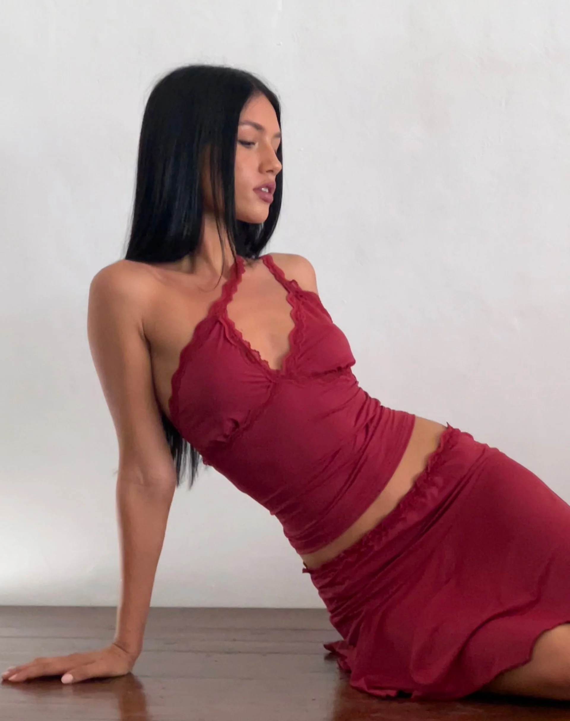 Carolina One Shoulder Top in Dark Cherry - Image 5