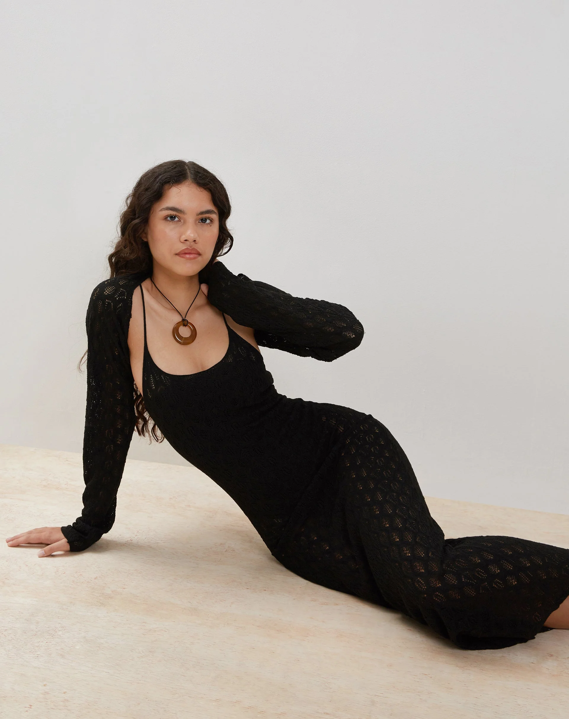 Caroline Strappy Maxi Dress in Mesh Black - Image 5