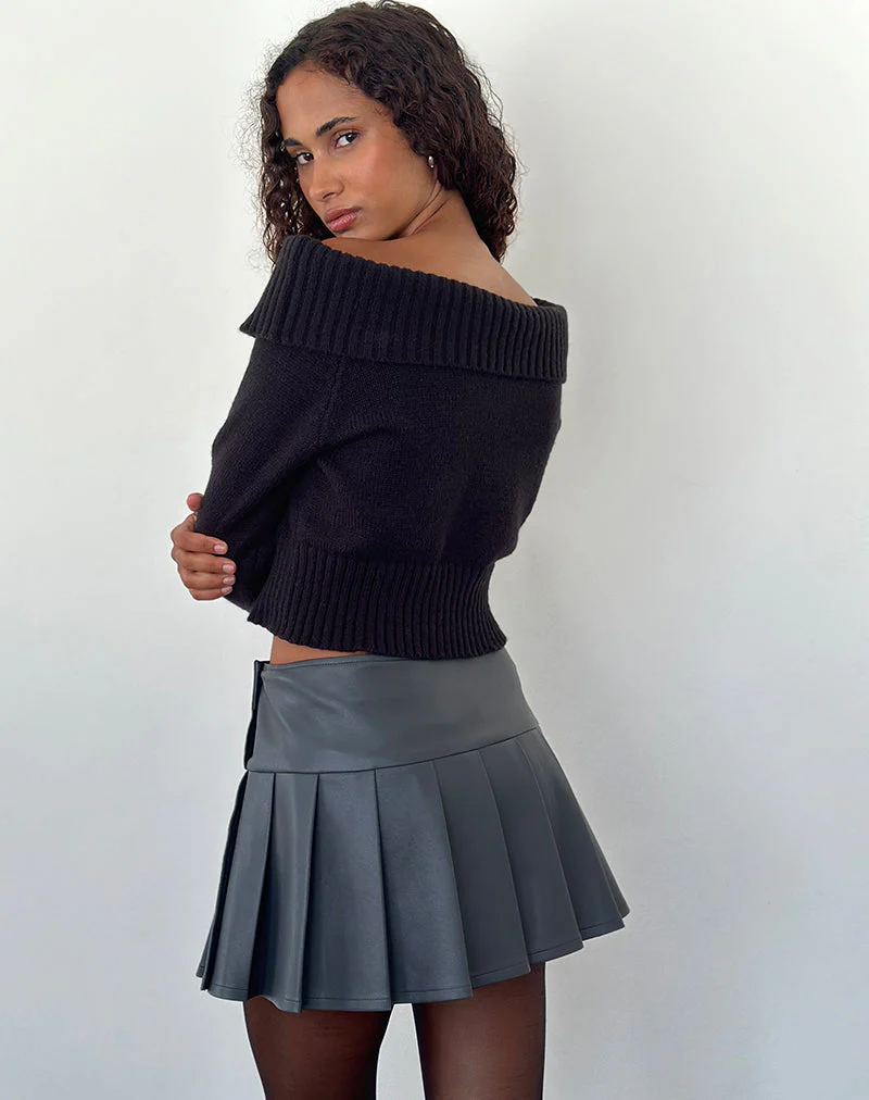 Casini Pleated Micro Skirt in PU Slate Grey - Image 3