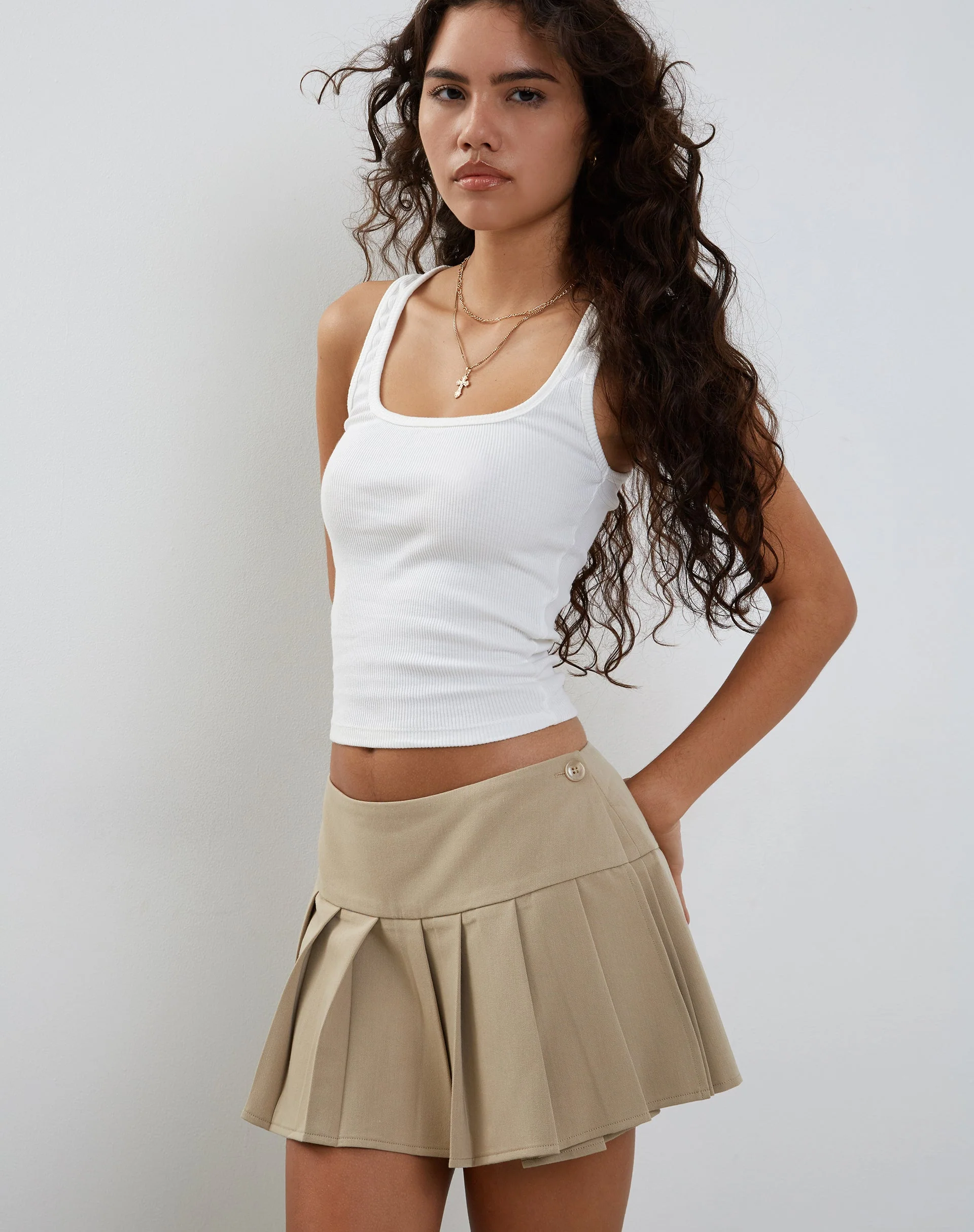 Casini Pleated Micro Skirt in Tailoring Stone Grey - Image 5