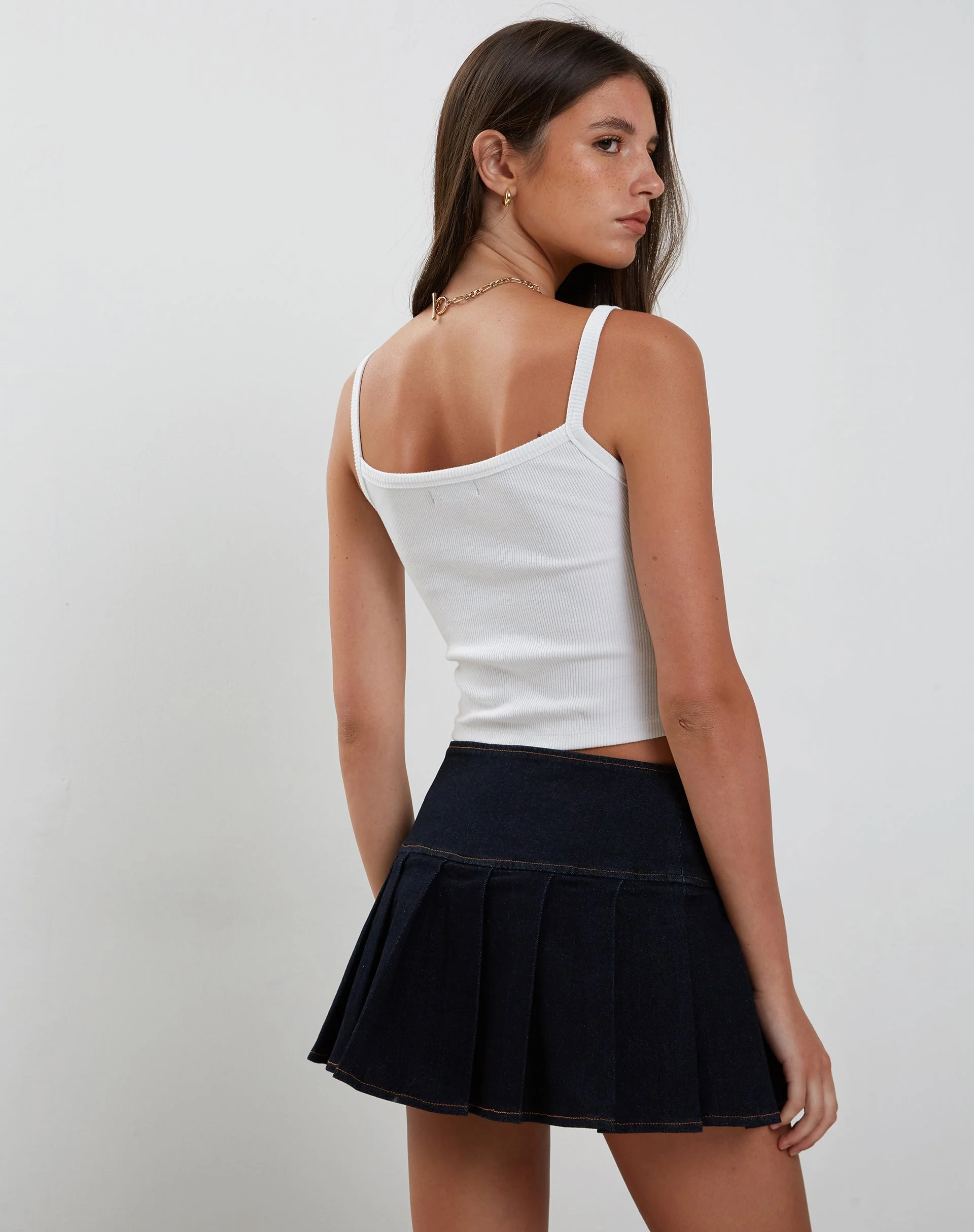 Casini Pleated Micro Skirt in Blue Wash Denim - Image 4