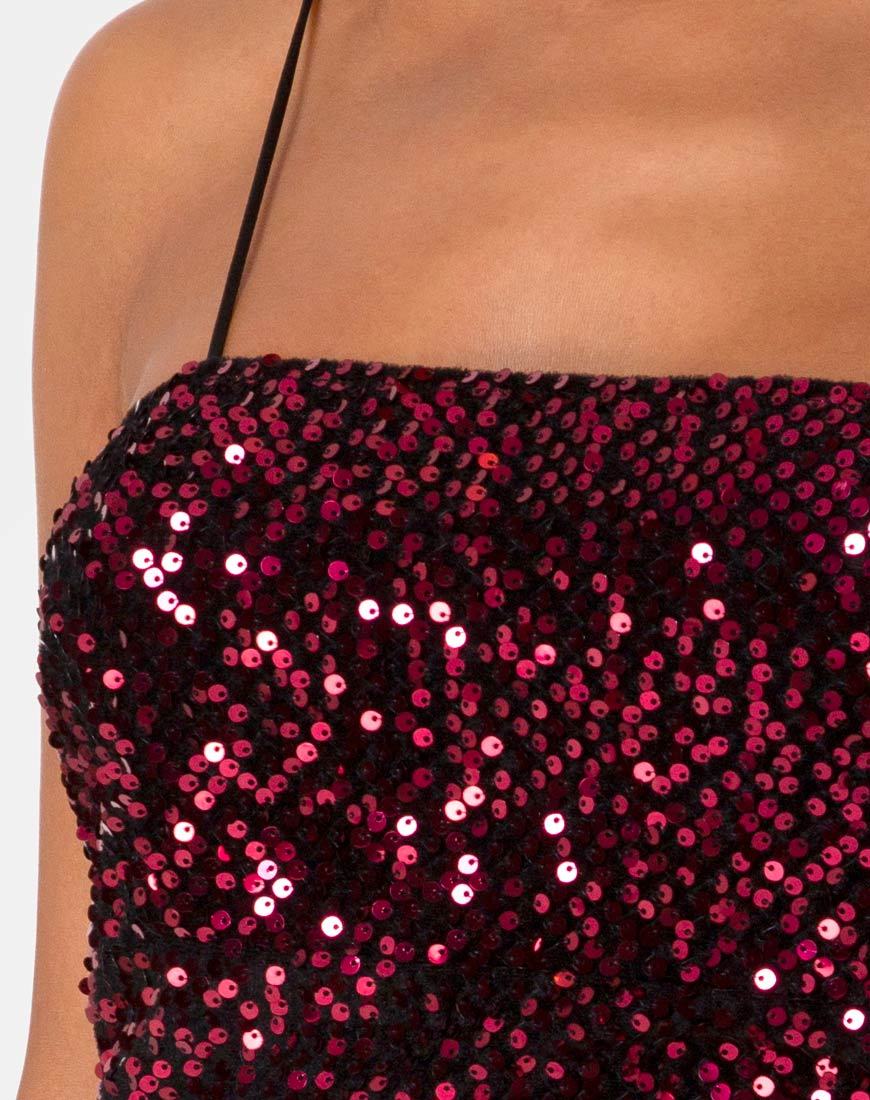 Cecile Slip Dress in Velvet Wine Sequin - Image 5