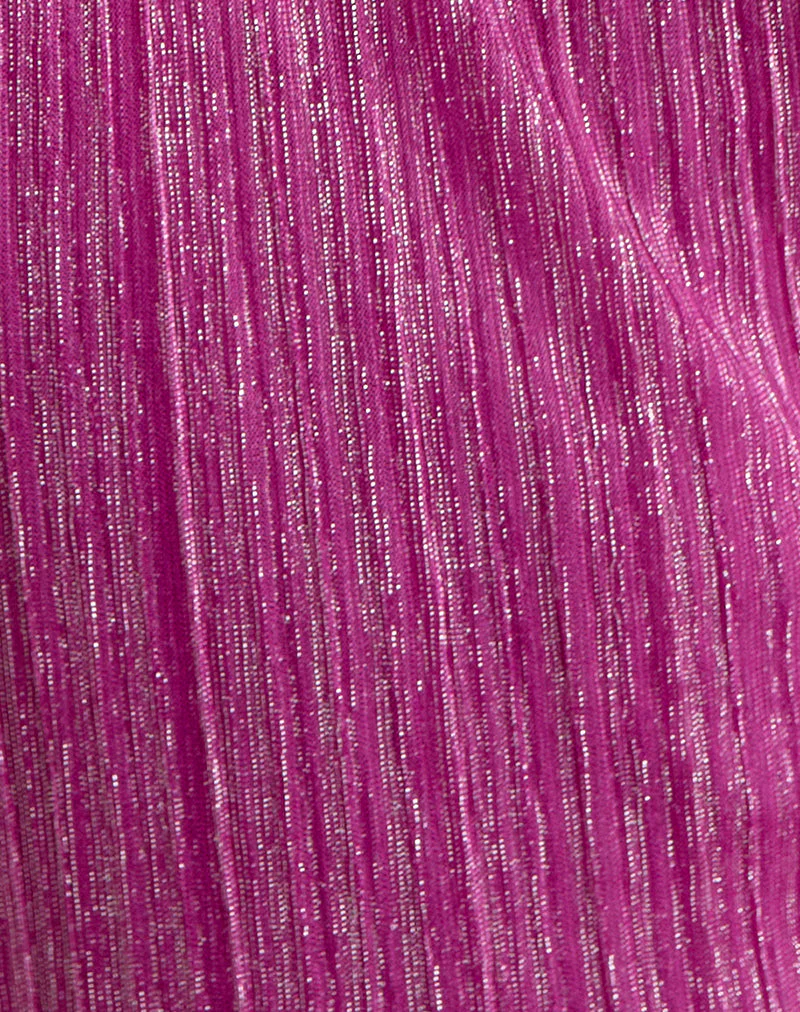 Cerita Mini Dress with Beads in Shimmer Plisse Hot Pink - Image 8