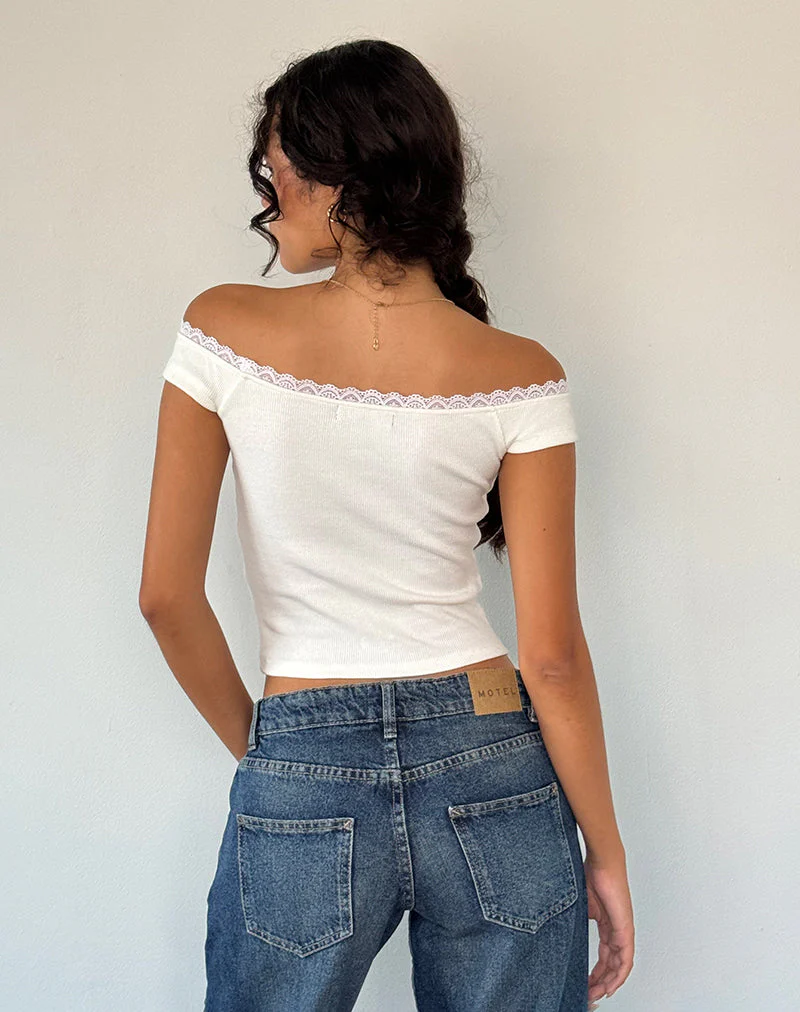 Chacha Top in Off White Rib Lace - Image 5