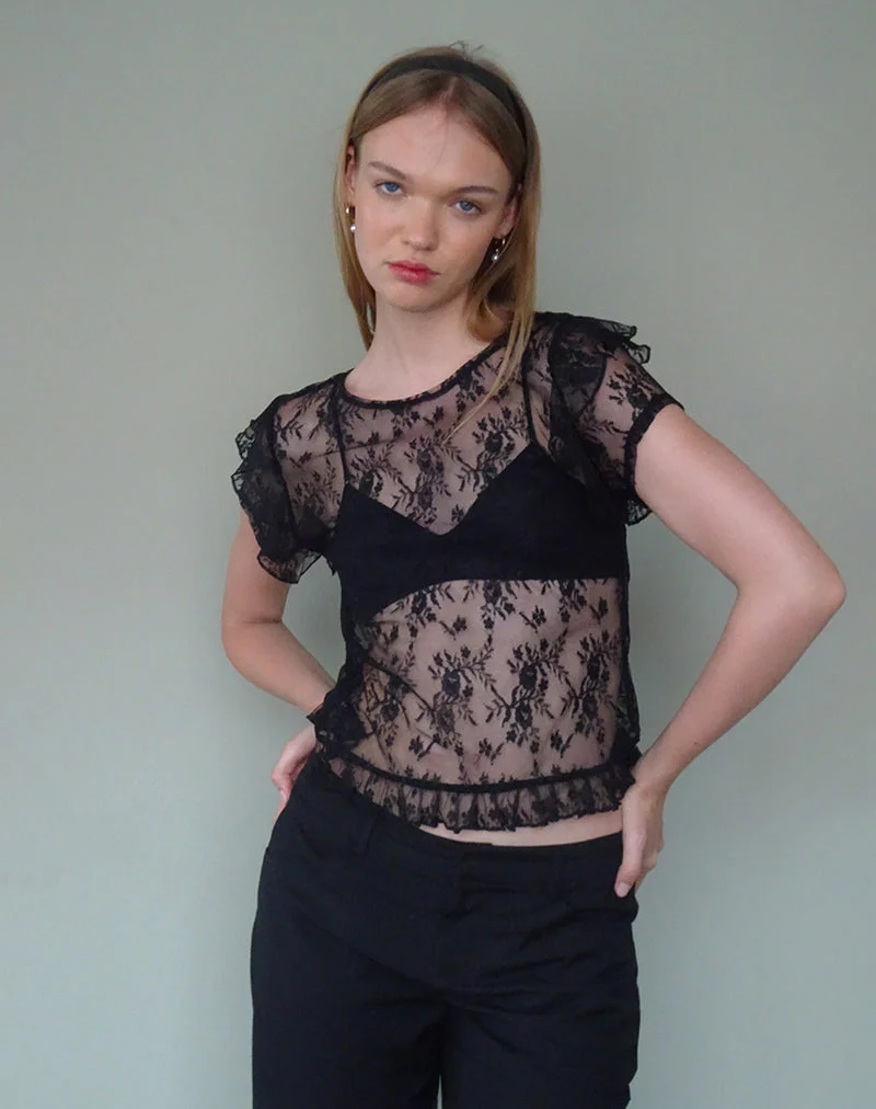 Champel Top in Wild Rose Lace Black - Image 3
