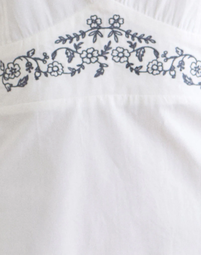 Chandler Mini Dress in White with Cherry Blossom Embroidery - Image 6