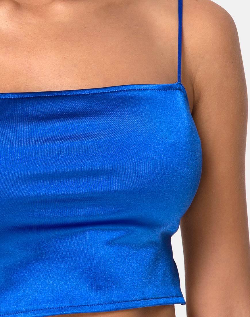 Cinia Crop Top in Satin Saphire Spandex - Image 5
