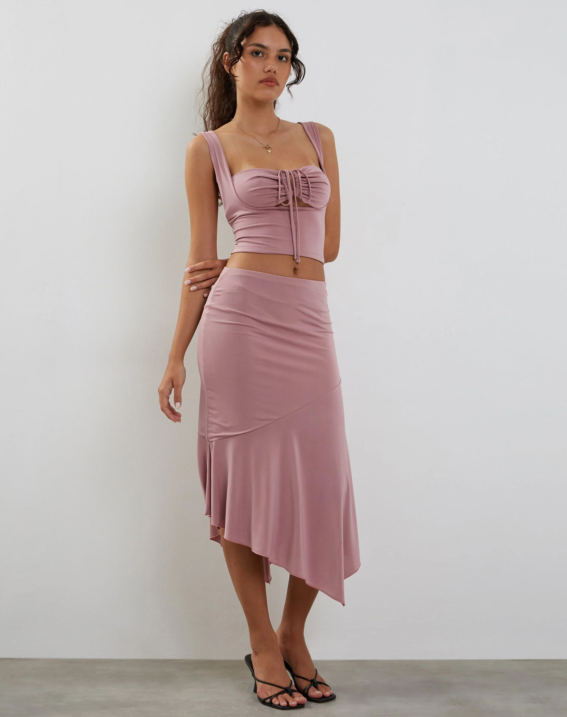 Cinta Low Rise Midi Skirt in Dusty Pink - Image 2