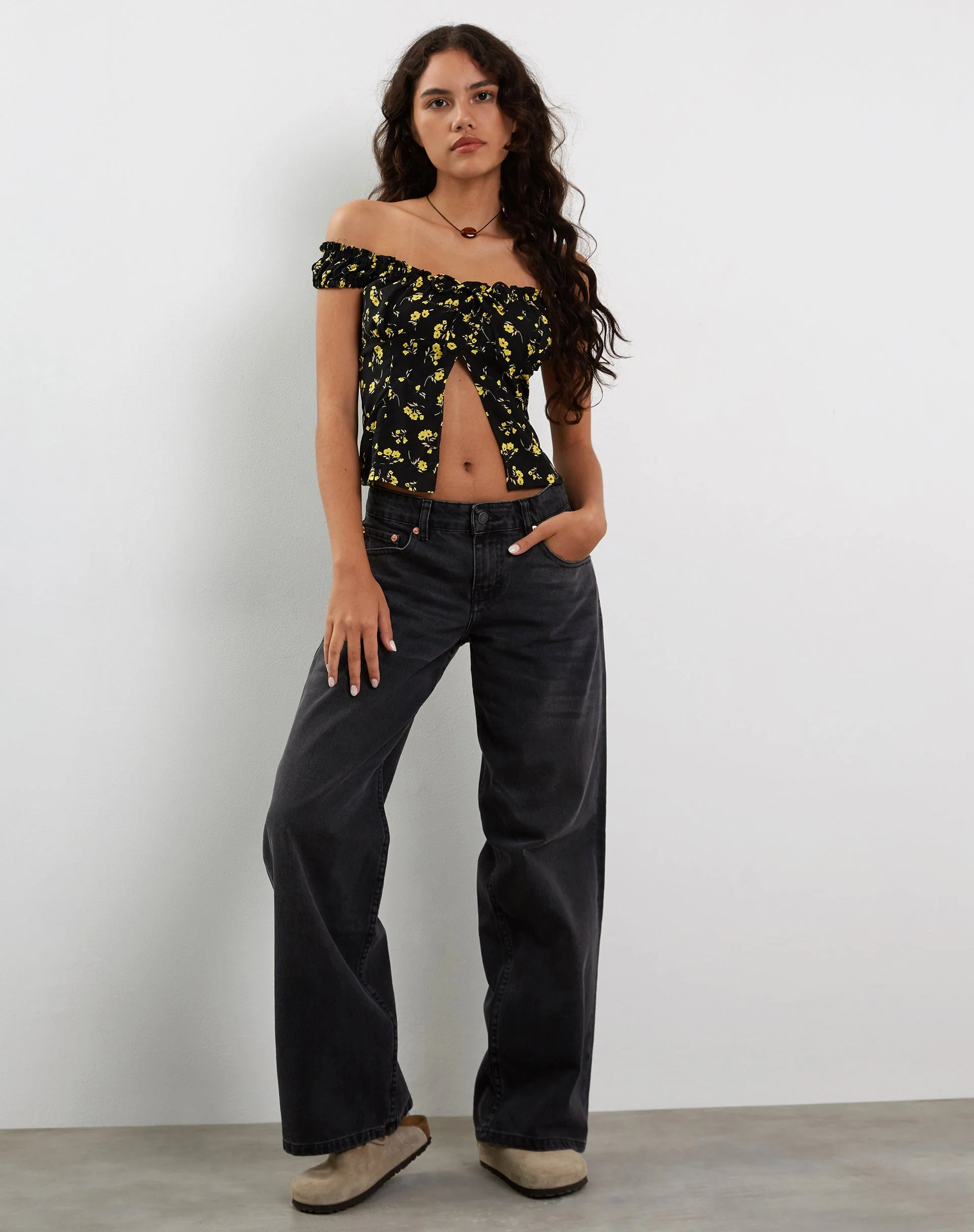 Citra Bardot Frill Top in Buttercup Black Yellow - Image 4
