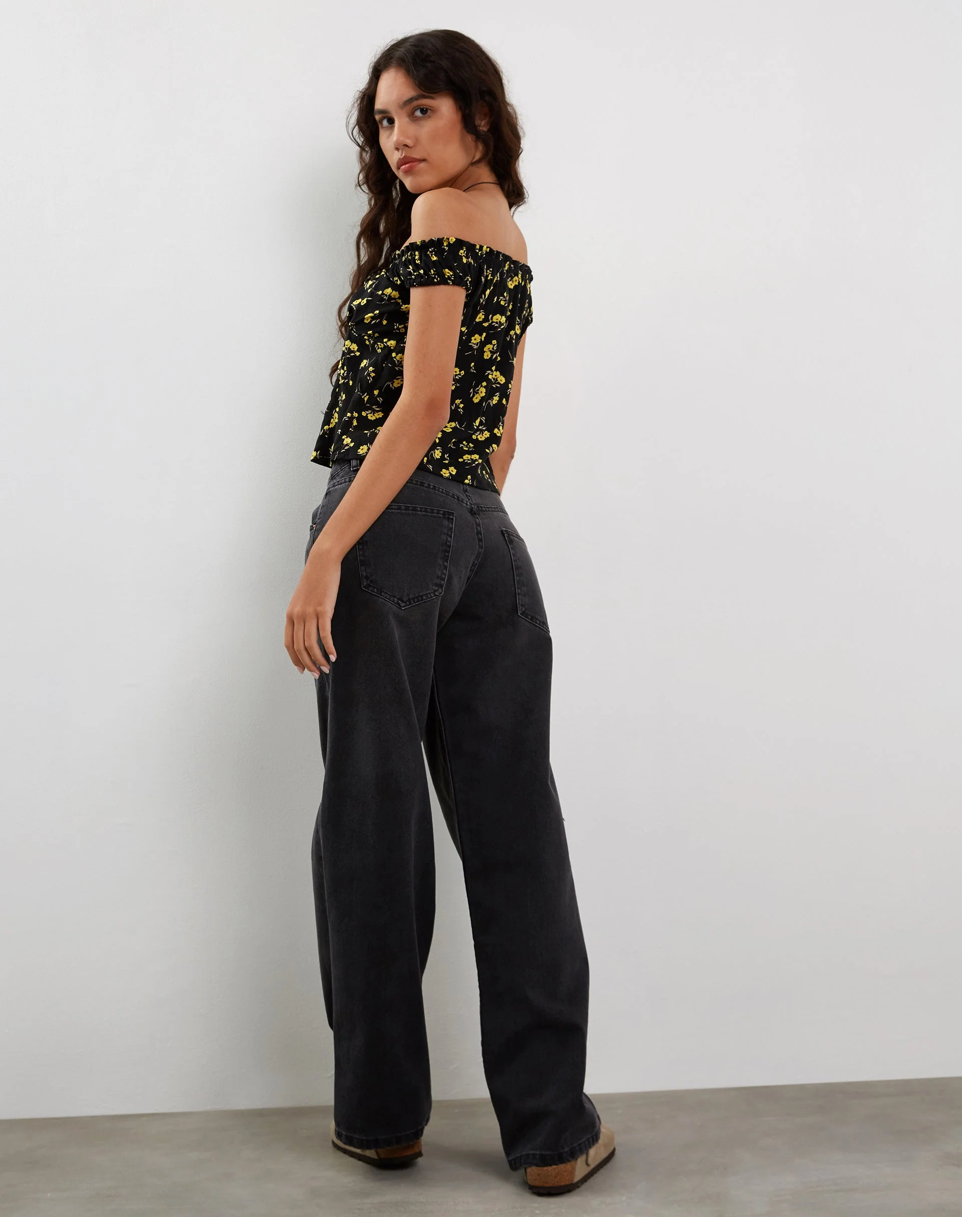 Citra Bardot Frill Top in Buttercup Black Yellow - Image 7