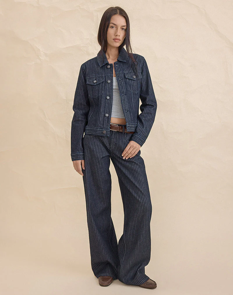 Classic Denim Jacket in Stripe Indigo - Image 4
