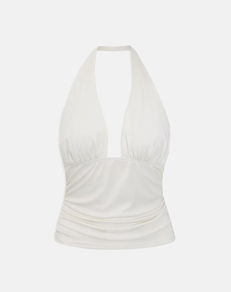 Cosimo Halterneck Top in Cream Eco Lyocell - Image 3