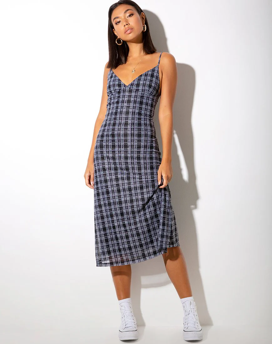 Cotina Midi Dress in Inkblot Check Black and White - Image 4