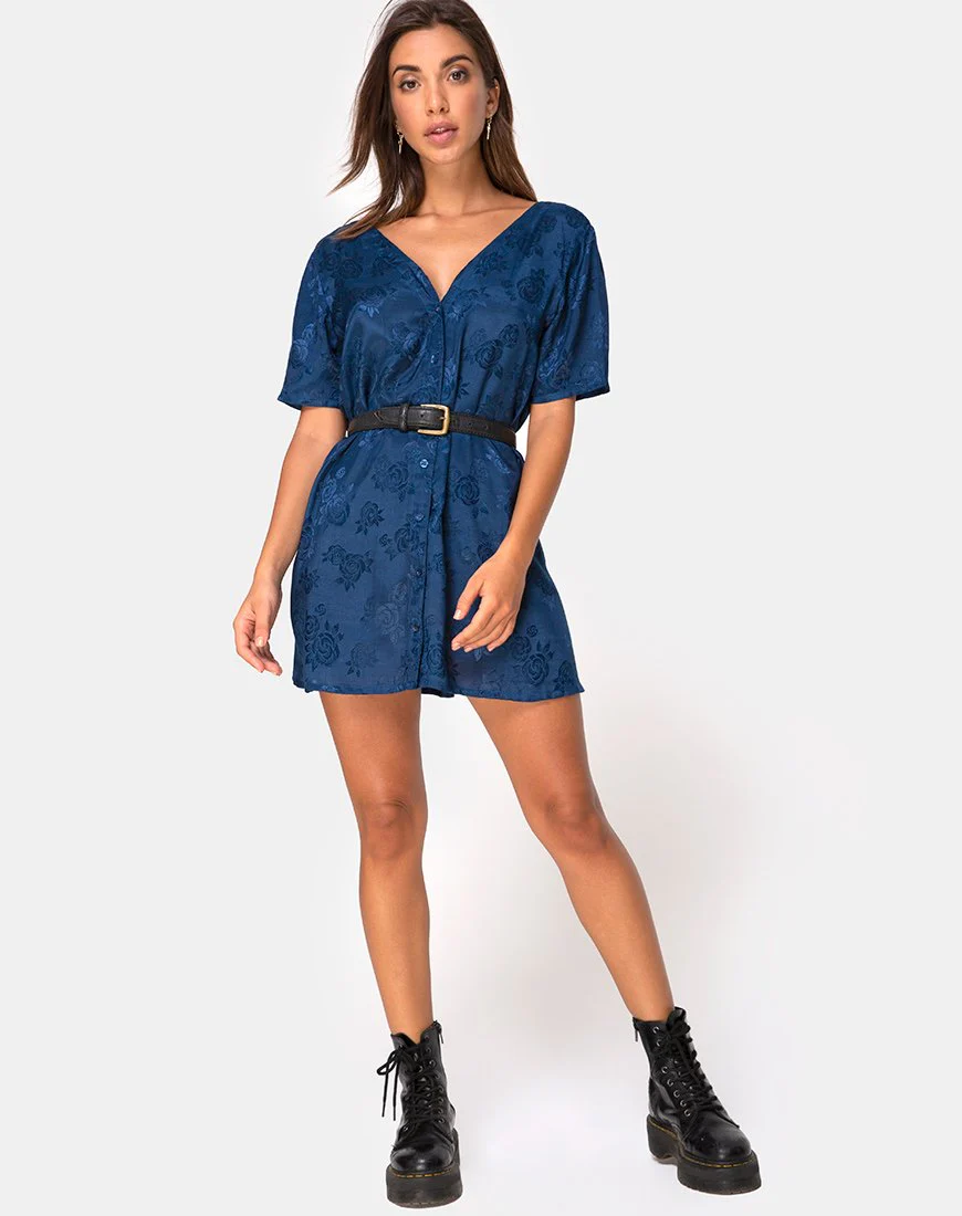 Crosena Dress in Satin Rose Navy - Image 3