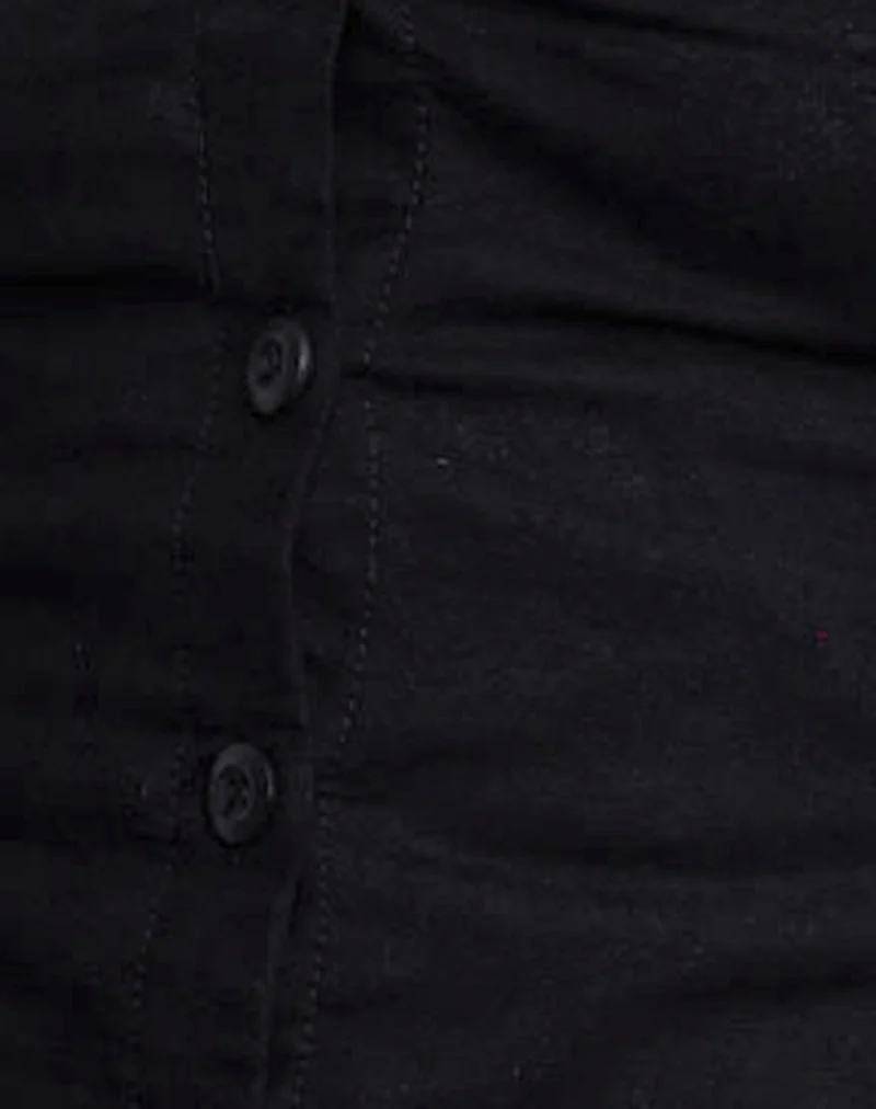 Cyna Button Through Vest Top in Black Linen - Image 6
