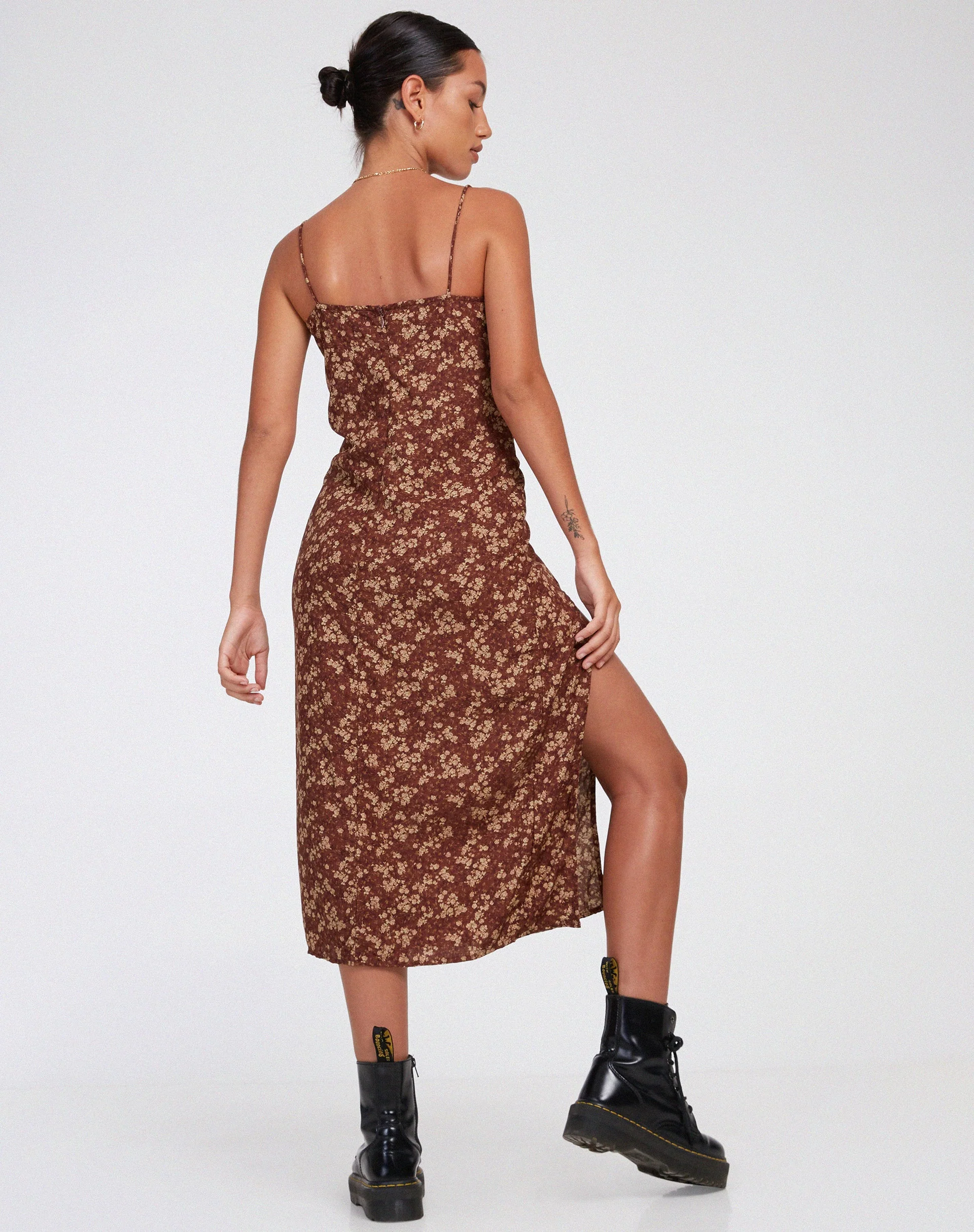 Cypress Maxi Dress in Earthy Floral Brown - Image 2