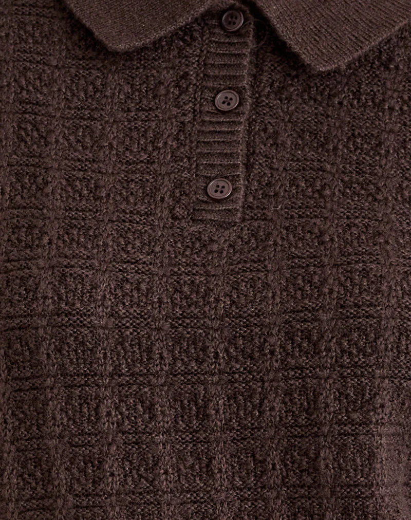 Dalina Knit Jumper in Check Brown - Image 6