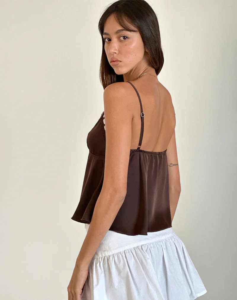 Dalinda Cami Top in Brown with Pink Rosette - Image 3