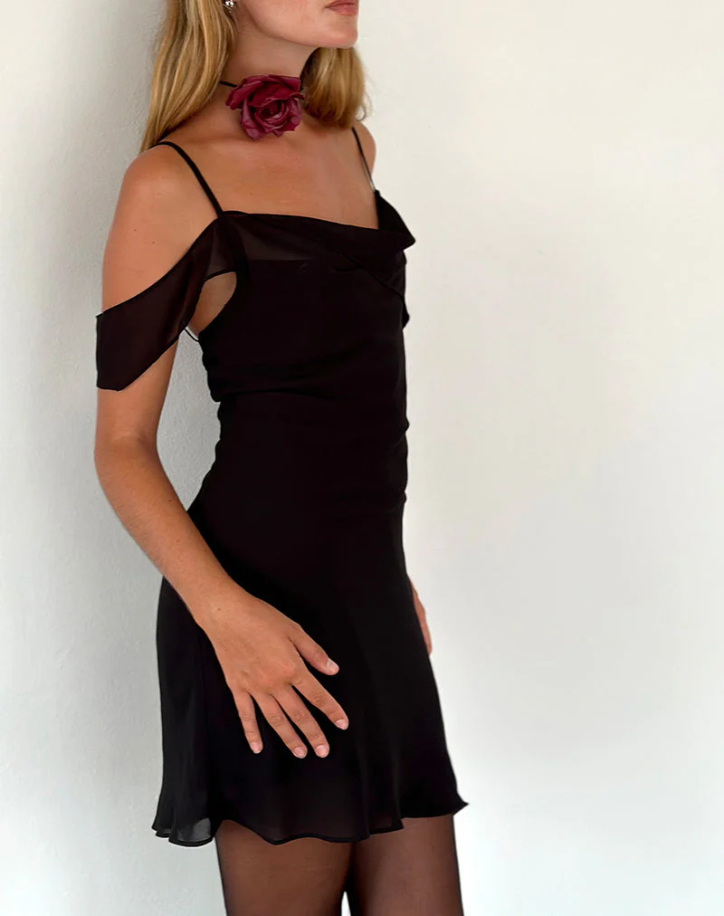 Damia Mini Dress in Chiffon Black - Image 2